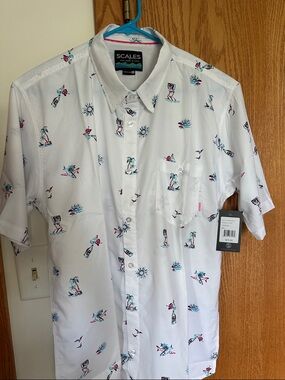 Scales White Short-Sleeve Tropical Print Button-Down Shirt
